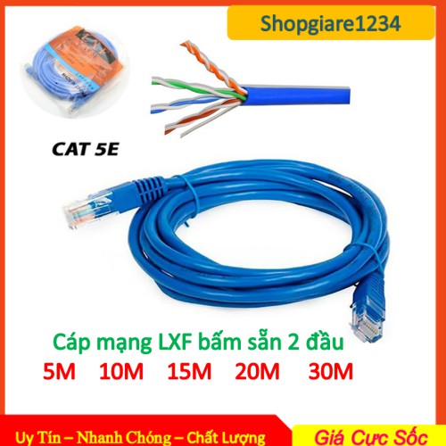 DÂY CÁP MẠNG BẤM SẴN LXF 5M/ 10M/ 15M/ 20M/ 30M CHUẨN CAT5E - Hàng Chính Hãng - Đúc Sẵn Dây