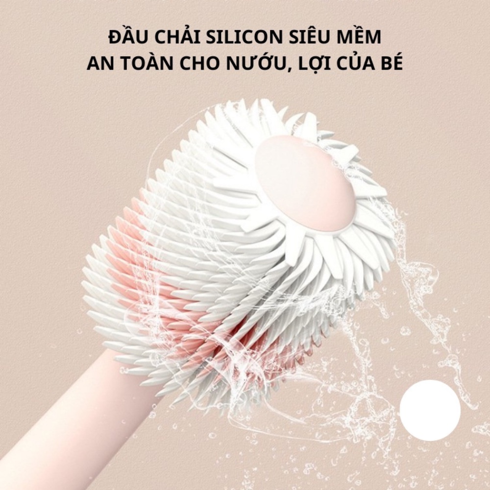 Bàn Chải Cho Bé 360 Độ Xoay Sợi Silicon Nano Hình Gấu Mềm Mại An Toàn Bé Tập Đánh Răng Từ 1 Đến 6 Tuổi