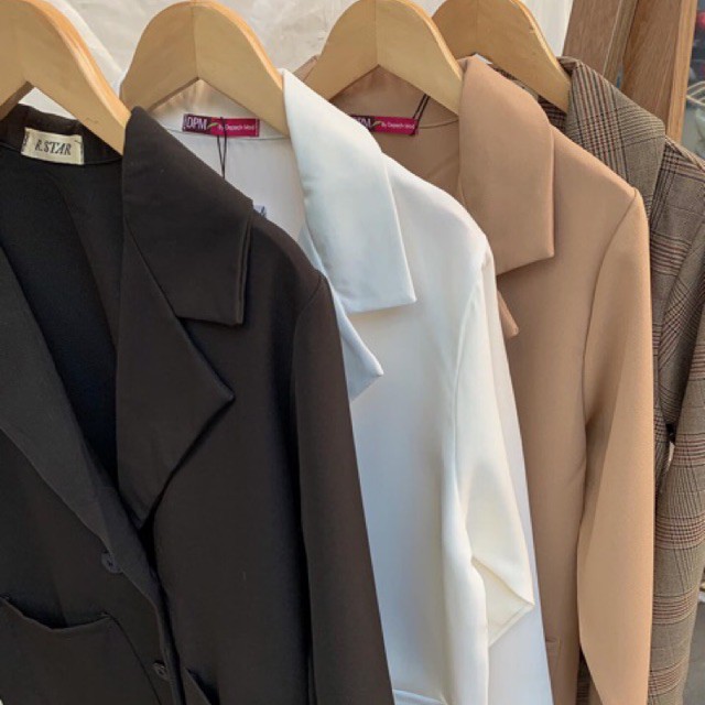 [QUÀ TẶNG DÂY BUỘC TÓC BẠN NHÉ]  Áo blazer - áo blazer khoác ngoài trơn-màu đen-màu be-màu trắng-Hàn Quốc