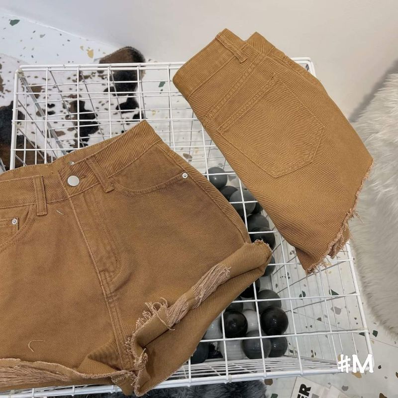 Quần sooc jean nâu rách gấu L1