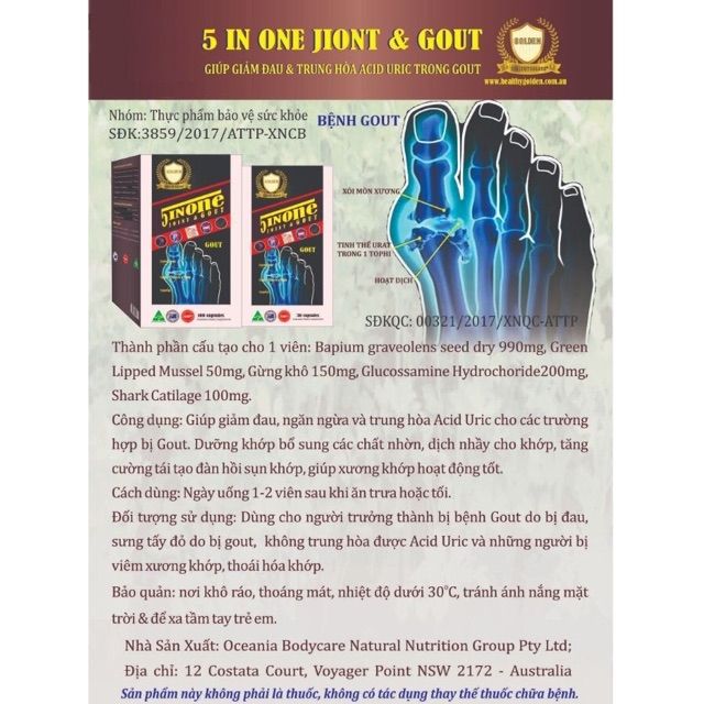 5INONE JOINT & GOUT hỗ trợ giảm đau và trung hòa acid uric trong gout