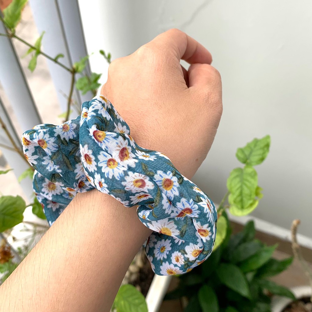 Cột tóc vải Scrunchies hoa văn cao cấp