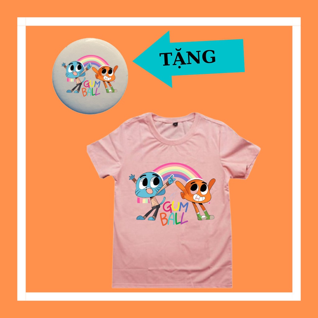Áo thun trẻ em Gumball Darwin tay ngắn, đủ size áo, kèm huy hiệu Gumball