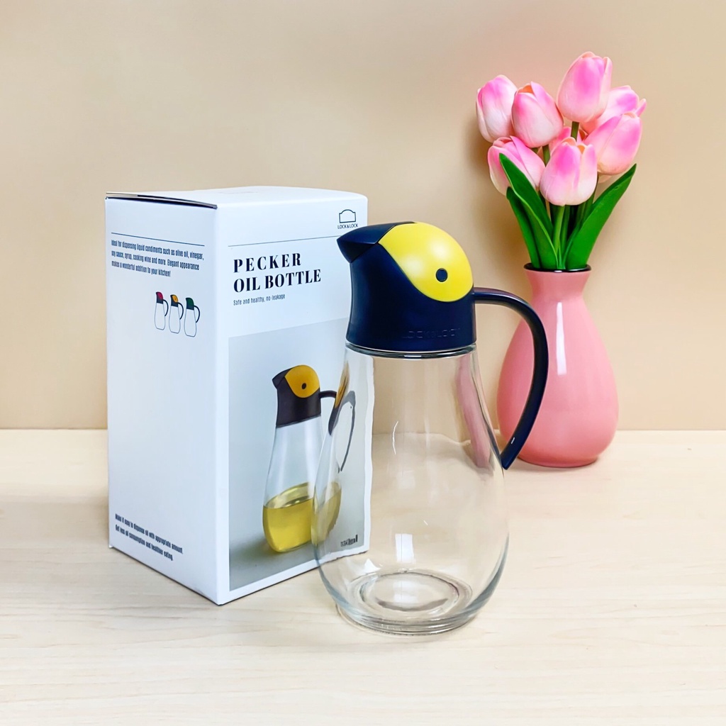 Bình đựng dầu ăn thủy tinh Lock &amp; Lock 550ml chính hãng, bình rót dầu ăn nắp tự động, chai triết dầu ăn thủy tinh