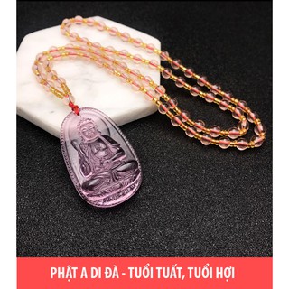 Dây chuyền chuỗi hạt mặt phật A Di Đà màu hồng - Phật bản mệnh người tuổi Tuất, Hợi