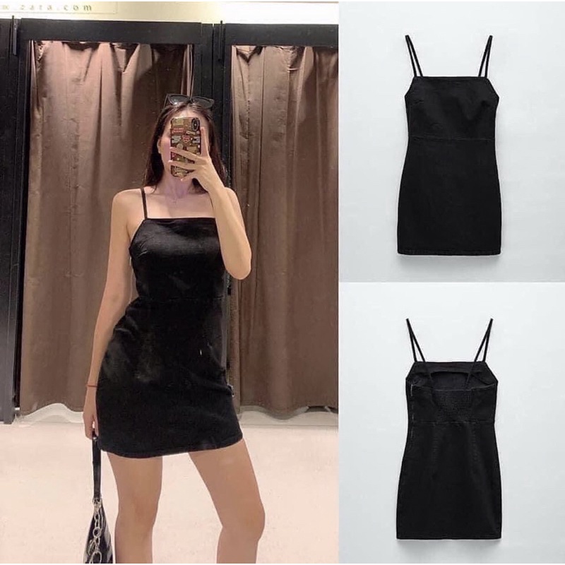 Váy Yếm Hai Dây Denim Dáng Ôm Có Chun Lưng - LITTLE KOREA