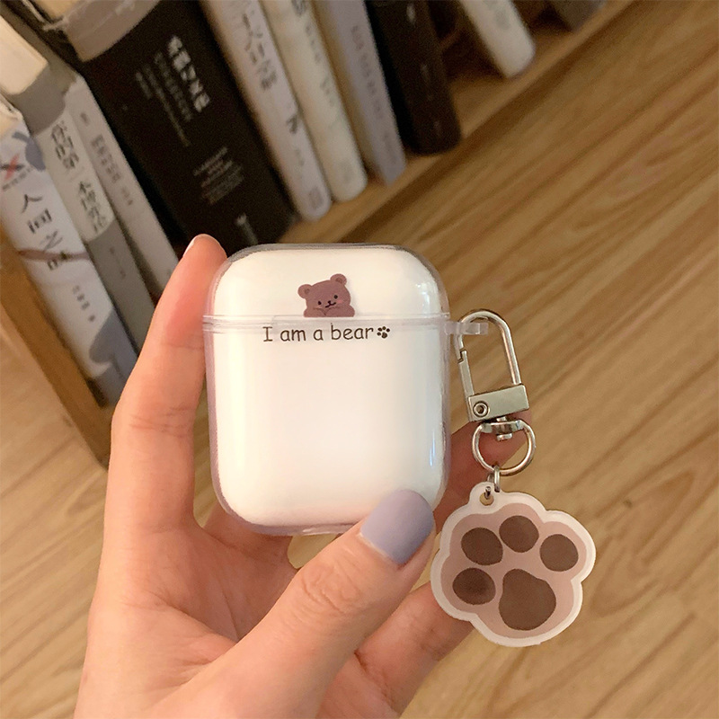 Cute Bear Footprints Earphone Case with Pendant for AirPods 1/2 Pro Silicone Transparent Protective Cover for Airpods Accessories Charging Box