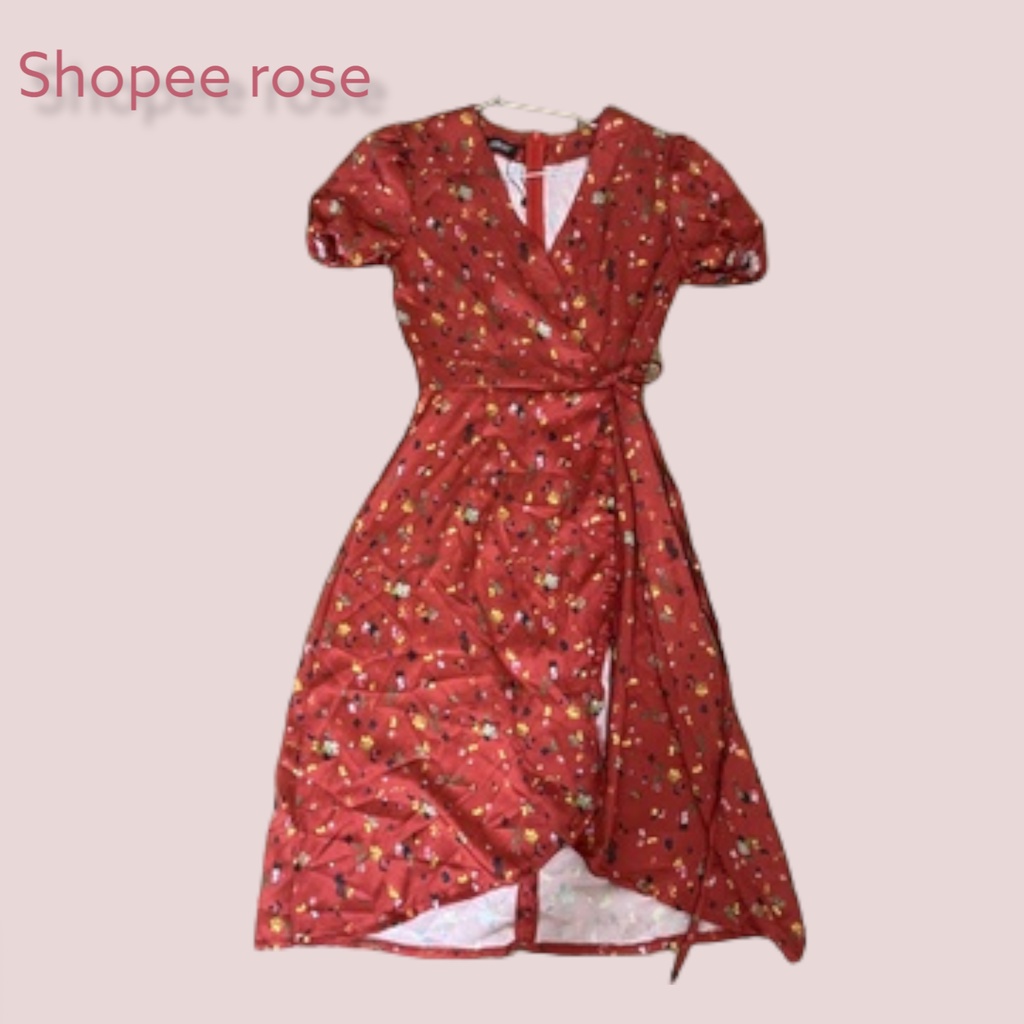 Đầm hoa nhí - váy nữ vintage thanh lý - đầm đỏ