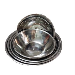 Bộ thau ,rổ inox 6 cái nhỏ ( 5 thau: 18,20,22,24 ,28cm và 1 rổ 28cm )