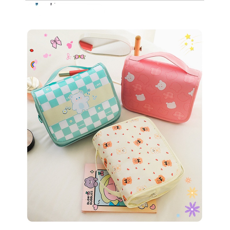 Túi Đựng Đồ Trang Điểm Ướt Và Khô Có Móc In Họa Tiết Hoạt Hình