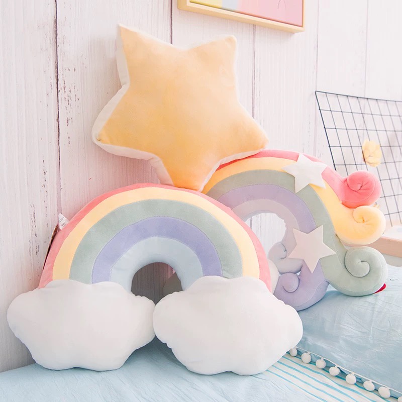 🌙🌈Gối Đệm Sofa Bằng Vải Lông Nhung Màu Kẹo Ngọt Hình Trăng Sao Vương Miện Vương Miện Trang Trí Nhà Cửa