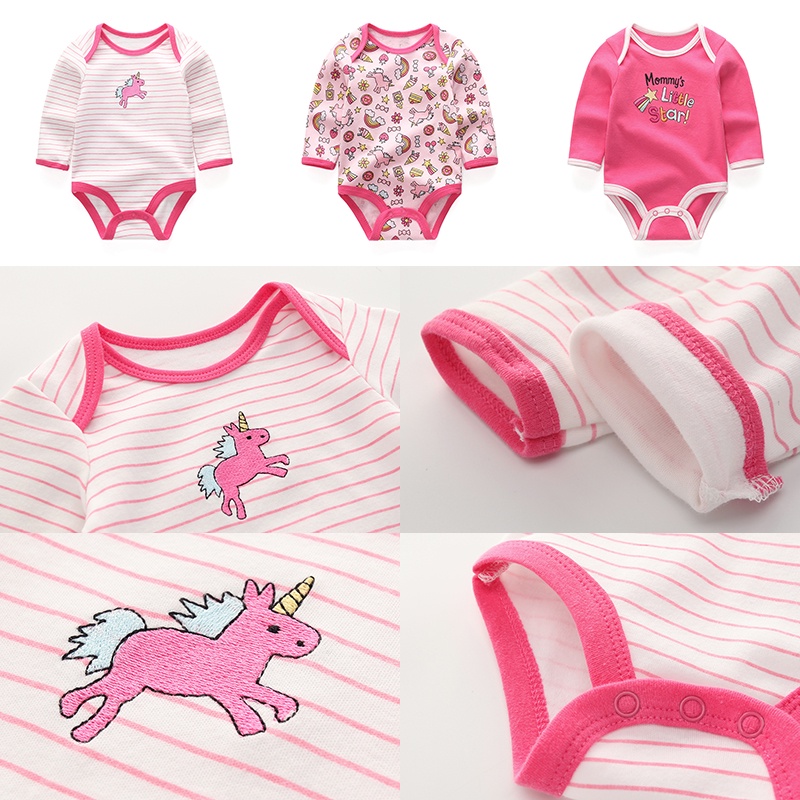 Set 3 áo liền quần vải cotton cho bé sơ sinh từ 0 - 12 tháng tuổi