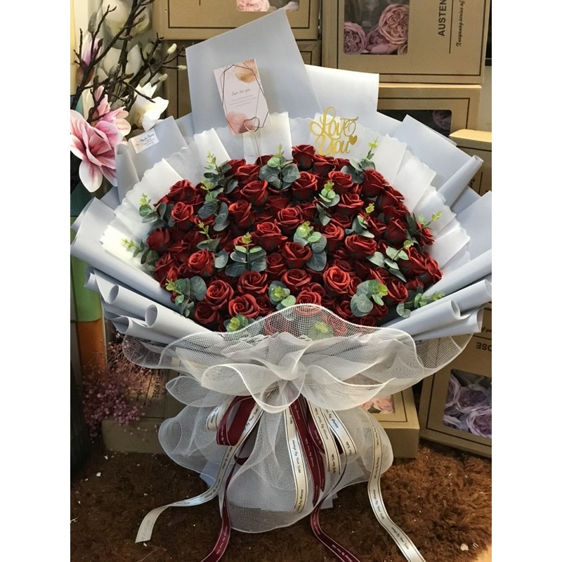 [Hoa sinh nhật - Nowship] Bó hoa sáp 100bông siêu to khổng lồ. Được chọn màu hoa. Hình ảnh Độc quyền nhà Khả An!