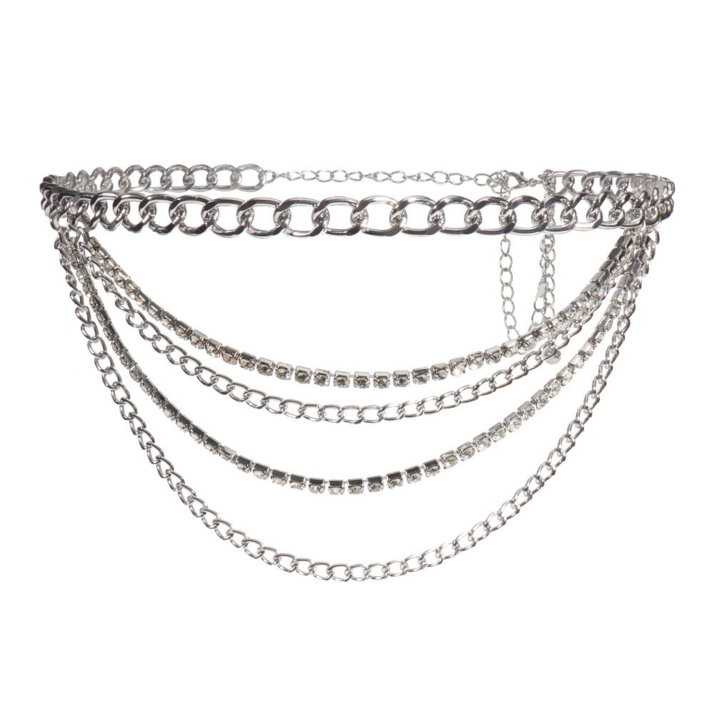 [ New] Dây xích thắt lưng quần 5 tầng đính đá sang chảnh Dây xích 2 màu Yams Closet