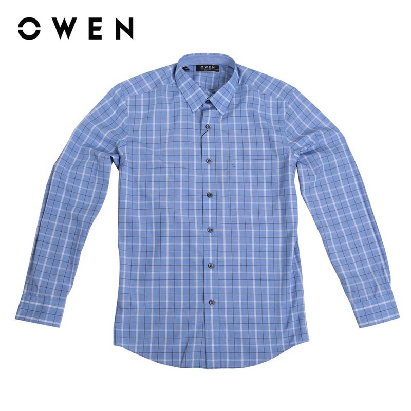 Áo Sơ mi dài tay nam Owen Sợi sen Regularfit màu xanh - AR91483DT