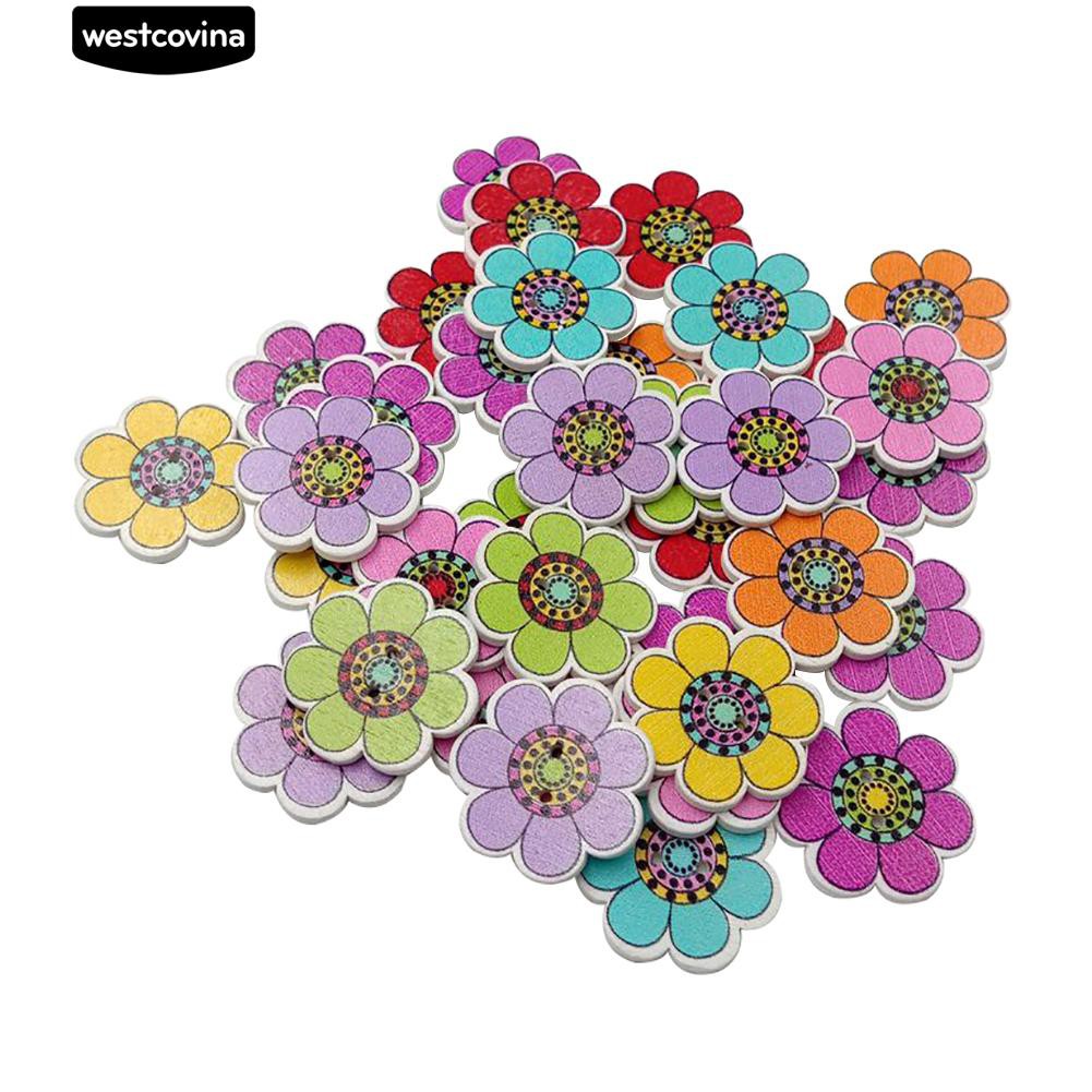 Set 100 Cúc Gỗ 2 Lỗ Hình Hoa Hướng Dương Xinh Xắn Dùng Để Trang Trí Đồ Thủ Công