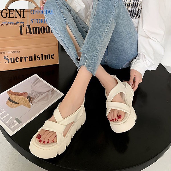 Dép sandal đế bánh mì răng cưa cá tính mặt xoắn GENI 070