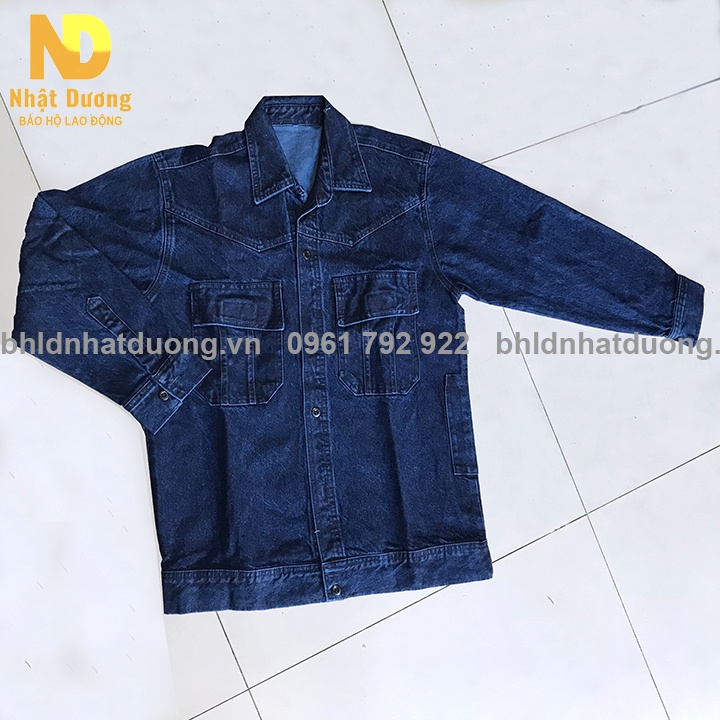 Quần áo bảo hộ lao động cho thợ hàn thợ điện vải jean bò loại cao cấp, Đồ thợ hàn Nhật Dương áo dài tay quần túi hộp