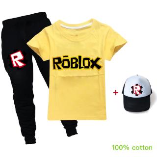 Bộ đồ áo thun + quần short in chữ Roblox kèm nón dành cho bé trai gái
