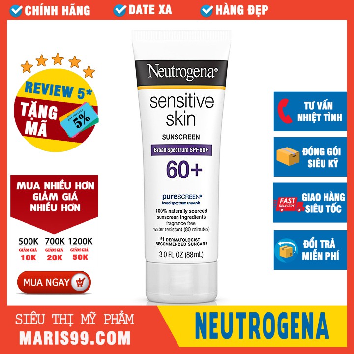 Kem Chống Nắng Neutrogena vật lý cho da nhạy cảm Sensitive Skin Sunscreen SPF60 (88ml) _ NTG016CN