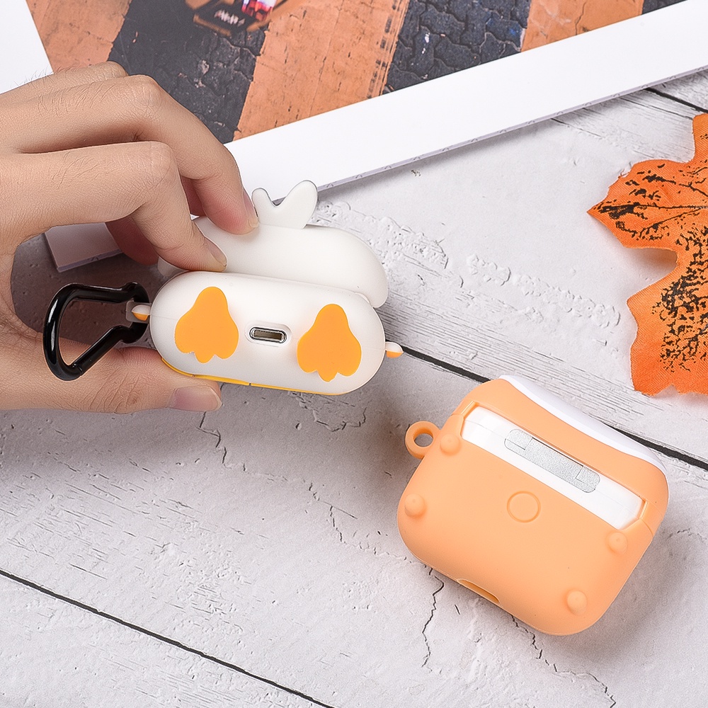 Vỏ bảo vệ hộp sạc tai nghe thích hợp cho Airpods 3 2 1 Pro Pro 3 bằng silicon hình chú chó corgi hoạt hình 3D dễ thương