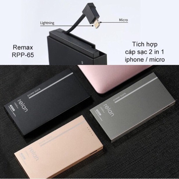 SẠC DỰ PHÒNG REMAX RPP-65 DÒNG 10.000mAh kiêm dây sạc 2 in 1 iPhone và micro ♥️♥️