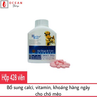 (1 hộp Harley Xanh) Viên nhai bổ sung canxi, vitamin, khoáng hàng ngày cho chó mèo - Harley Baby Pet Minerals 428g