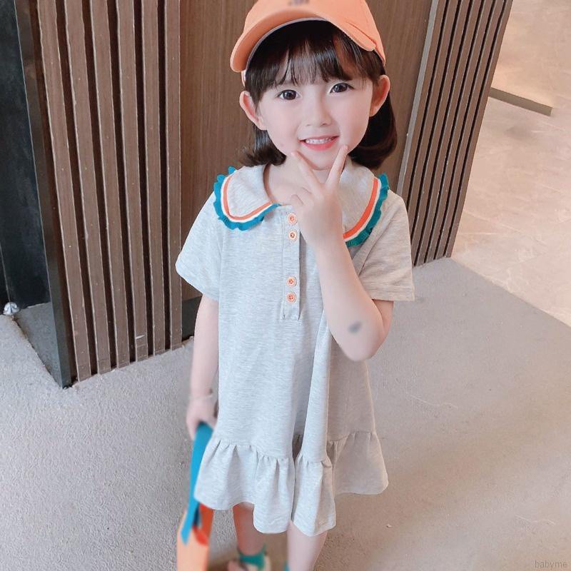 Đầm Ngắn Tay Cổ Bẻ Phong Cách Hàn Quốc Cho Bé Gái