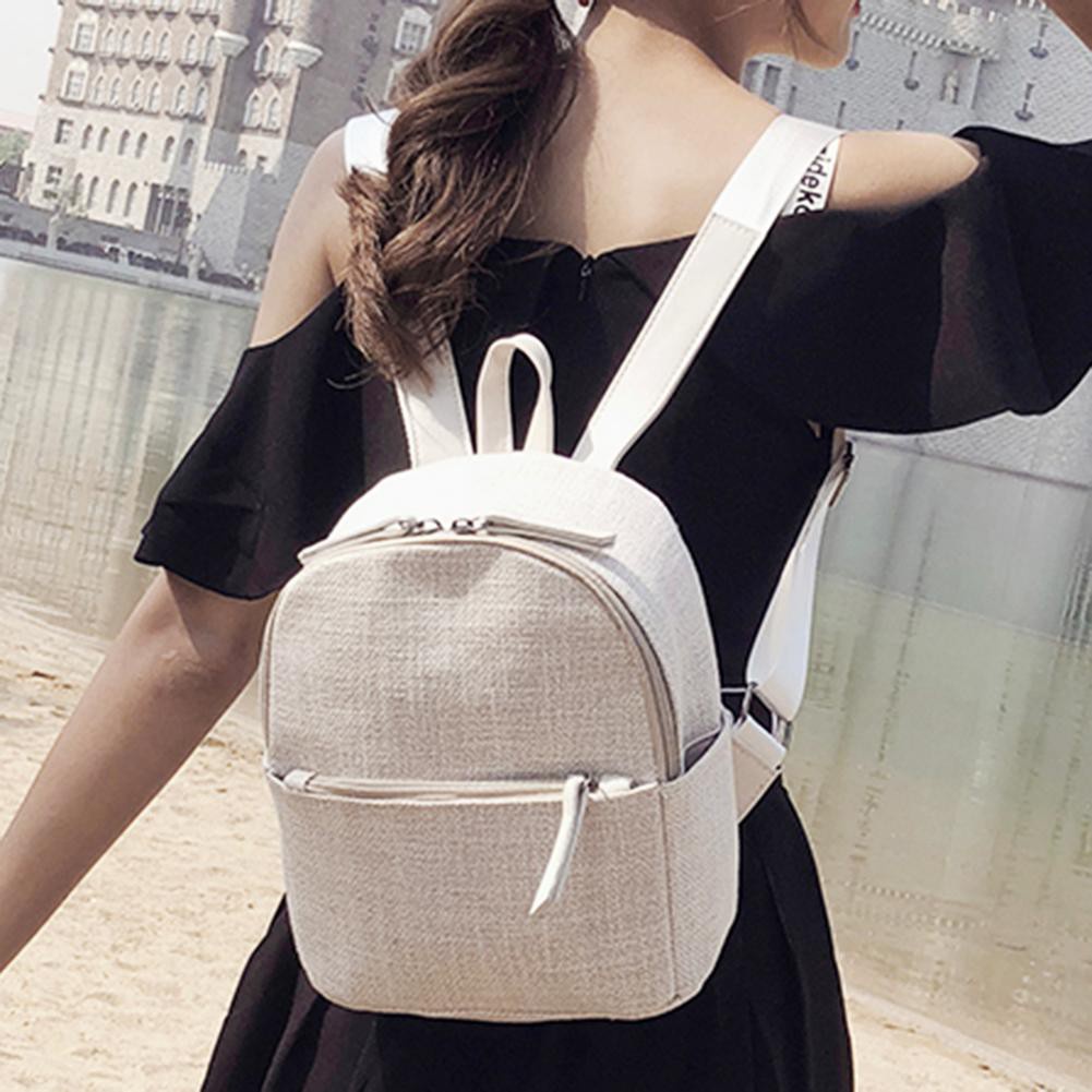 Fiesta_Retro Straw Linen Small Zipper Backpack for Women Shoulder Travel Schoolbag☆