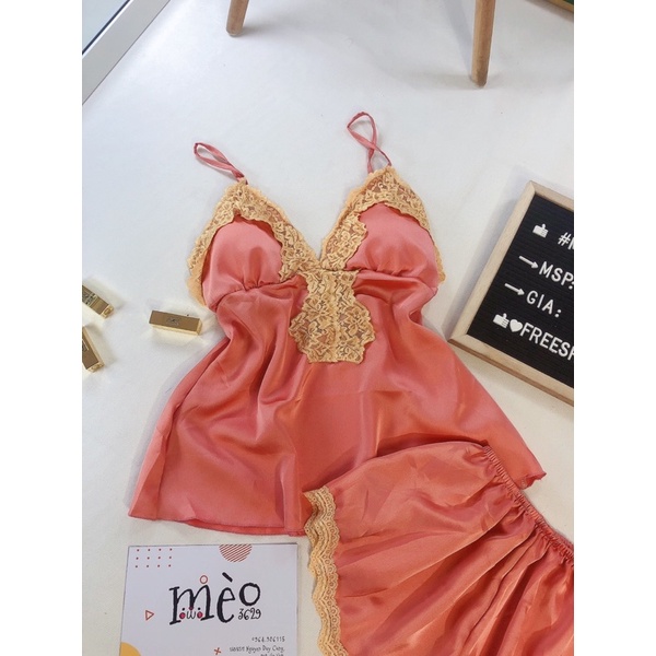 [Chuyên Sỉ] Bộ ngủ satin 2 dây, dây áo có tăng đơ và cúp ngực, chất vải mát lạnh, form tôn dáng quyến rũ.
