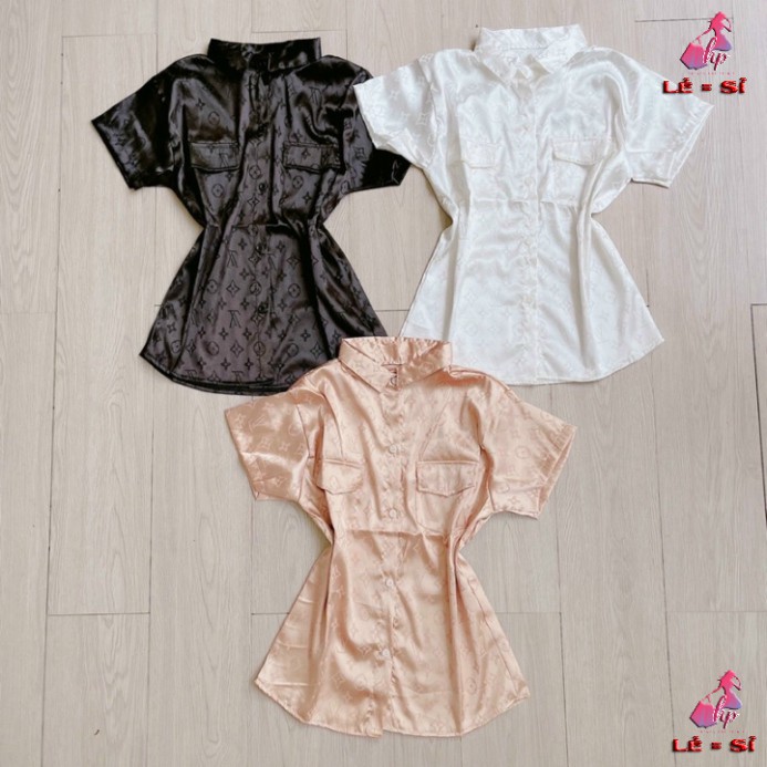 Áo sơ mi nữ voan lụa bóng dày mịn dập nổi logo trendy mẫu 2021 - mới