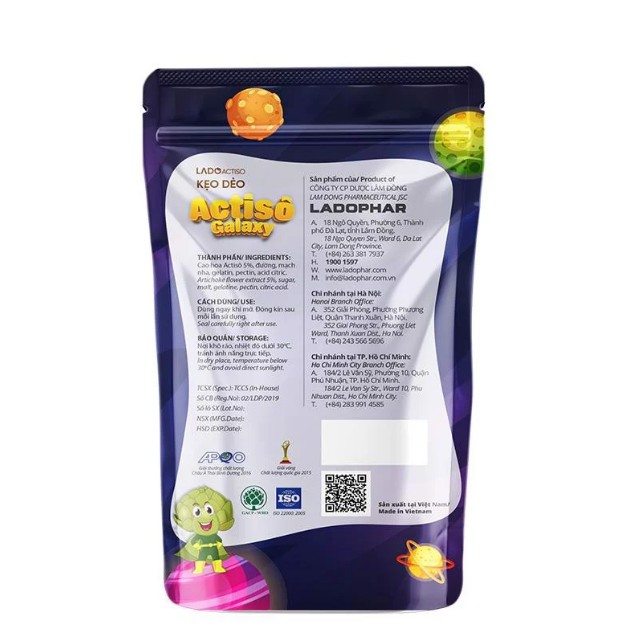 Kẹo dẻo Atiso túi 40g Ladophar. LadoKId dùng cao hoa actiso bổ dưỡng