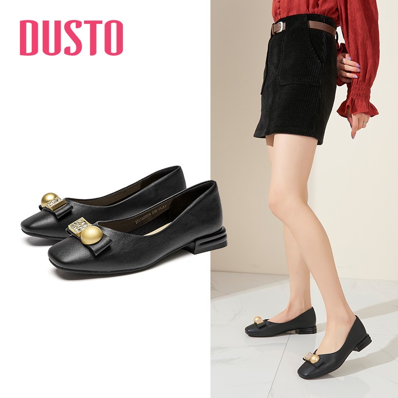 Giày búp bê nữ Dusto cao cấp đính đá đẹp thời trang công sở cơ bản  cao 3p chắc chắn da mềm êm chân-BB025