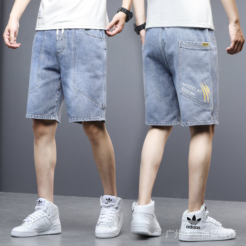 12.12 Giao Hàng Miễn Phí Có Sẵn Quần Short Denim Ống Suông Lưng Thun Phong Cách Hàn Quốc Mùa Hè Dành Cho Nam