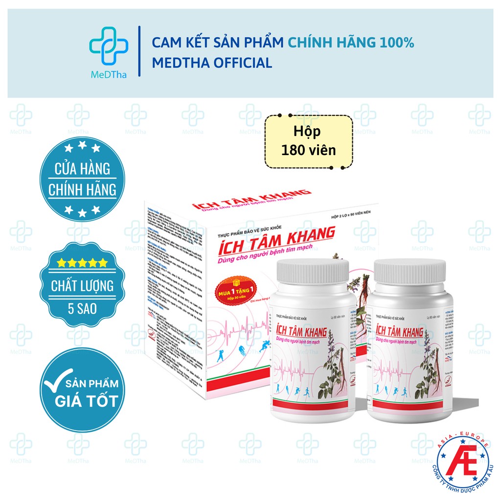Ích Tâm Khang - Hỗ trợ Tăng cường Sức Khỏe Tim Mạch, Giảm Triệu Chứng Suy Tim, Khó Thở, Phù (90, 180 viên) [Chính Hãng]