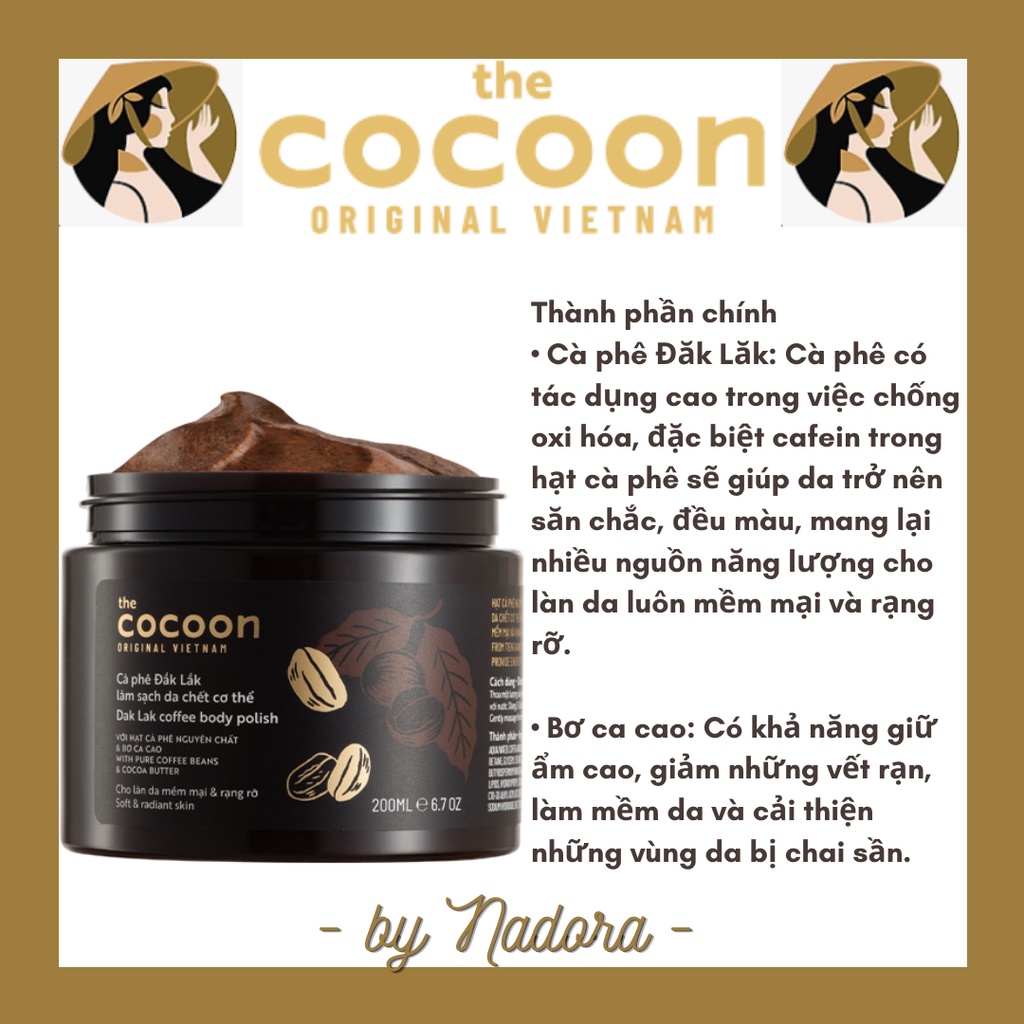 [Chính Hãng] Cà phê Đắk lắk làm sạch da chết COCOON 200ml (Dak lak coffee body polish)