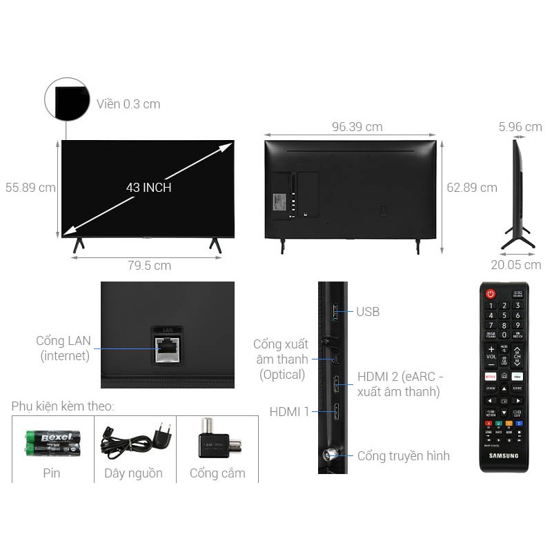 Smart Tivi Samsung UA43AU7000 4K UHD 43 Inch 2021, Tìm kiếm giọng nói tiếng Việt, Tizen OS, giao hàng miễn phí HCM
