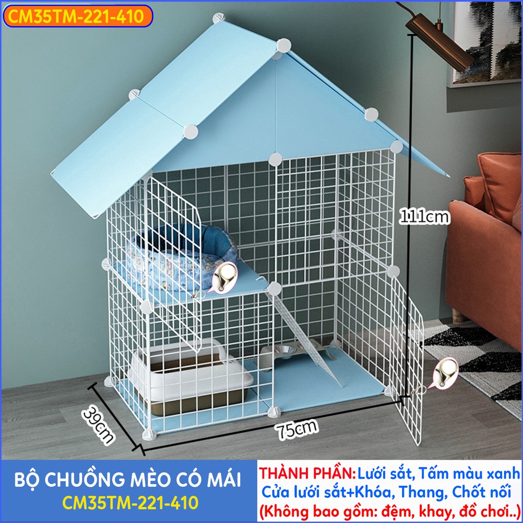 Chuồng mèo 2 tầng, 3 tầng giá rẻ đẹp lưới sắt lắp ghép đa năng đơn giản sơn nuôi thú cưng, thỏ, bọ ú