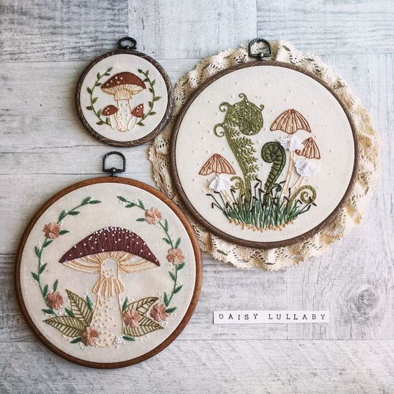 DIy thêu tay thủ công trang trí Hoop NẤM- KIT NGUYÊN LIỆU TỰ THÊU TRANG TRÍ DECO HOME- THÊU CHỮ THẬP- MIE handmade