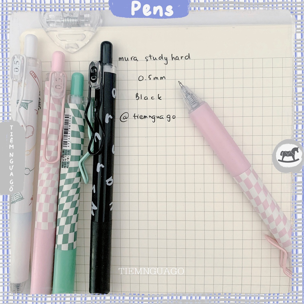 Bút gel đen MURA Study Hard tặng kèm ngòi refill 0.5mm cao cấp mực mau khô - Tiệm Ngựa Gỗ