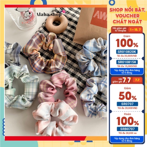 Cột tóc, đồ buộc tóc scrunchies Alaba đẹp vải caro phong cách Hàn Quốc