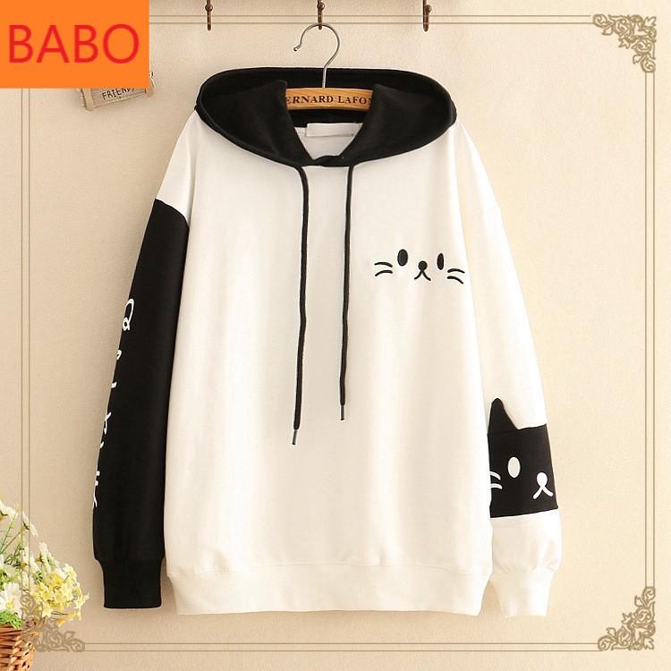ÁO KHOÁC HOODIE NỈ BÔNG NỮ IN MÈO CHỮ NHẬT CÁNH TAY SIÊU DỄ THƯƠNG-NL04