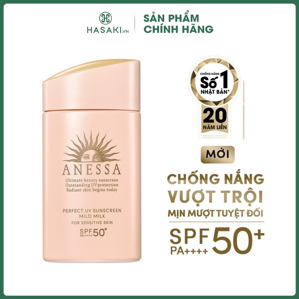 Sữa Chống Nắng Anessa Cho Da Nhạy Cảm & Trẻ Em 60ml Perfect UV Sunscreen Mild Milk (For Sensitive Skin) SPF50+/PA++++