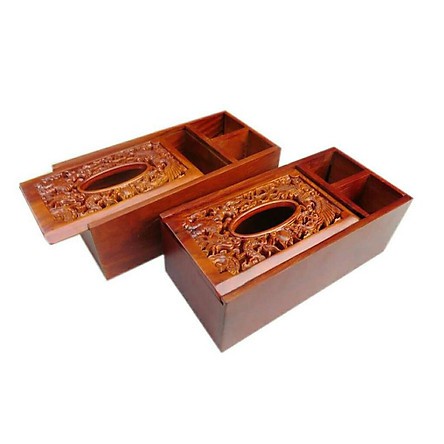 Hộp giấy ăn 3 ngăn gỗ hương, đựng giấy bàn ăn chạm long phụng cao cấp | BigBuy360 - bigbuy360.vn