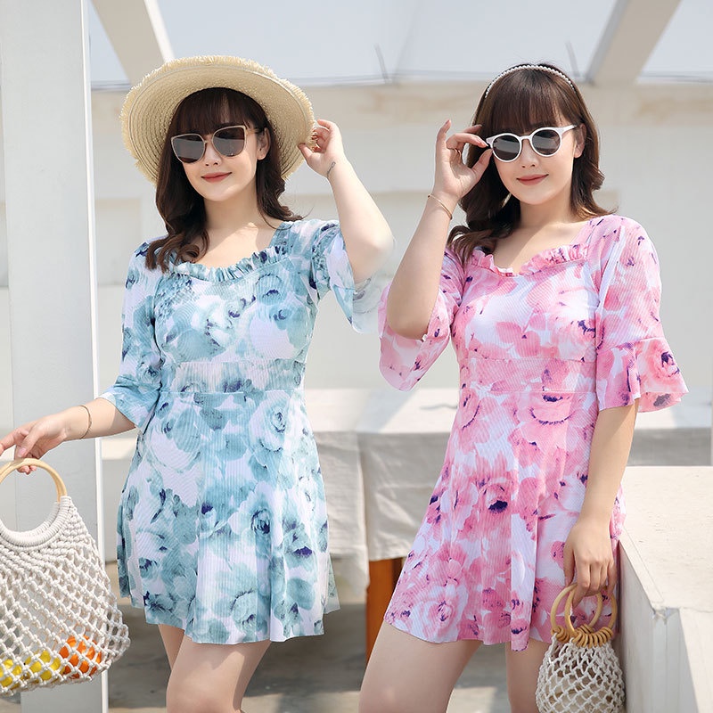 big size Bộ đồ bơi liền thân áo tắm nữ cỡ lớn Áo tắm nữ áo tắm nữ ngắn tay mát mẻ nóng nữ che bụng mỏng đơn giản bảo thủ chất béo mm Size Lớn áo tắm cho người mẹ