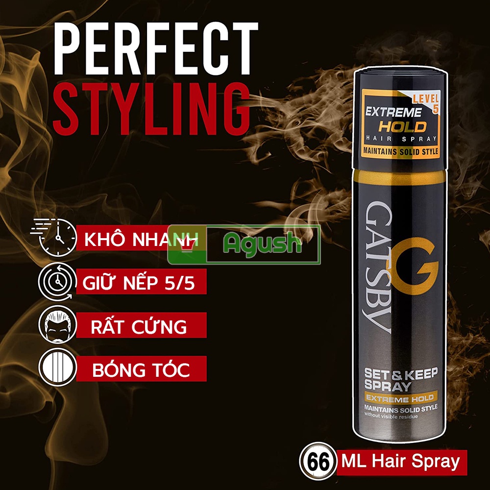 Keo xịt giữ nếp tóc nam nữ khô phồng bóng Gatsby Set Keep Hair Spray chai 250ml bình nhỏ 66ml cố định mái thơm không bết