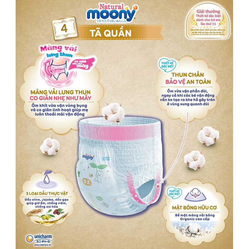 Tã quần và dán Moony Natural size NB4/ S4/ M4/ L4/ XL4