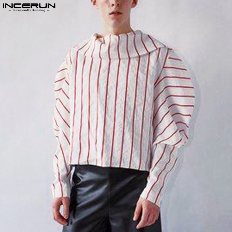 INCERUN Áo Sơ Mi Baggy Tay Dài Kẻ Sọc Thời Trang Cho Nam Giới