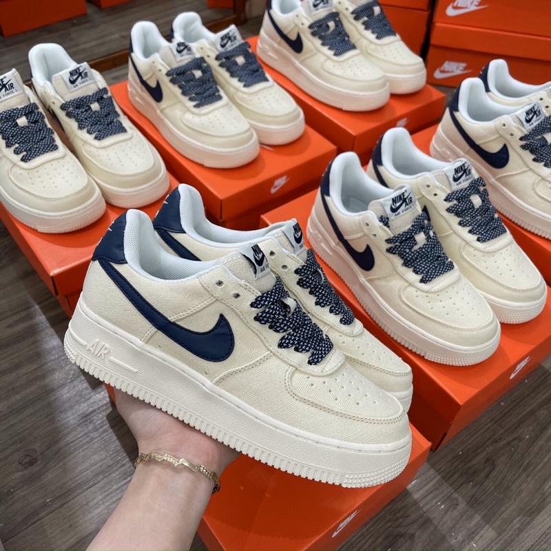 GIÀY AF1 LOW BEIGE DEEP VẠCH NAVI LAI AU [ FULL BOX + FREE SHIP ]