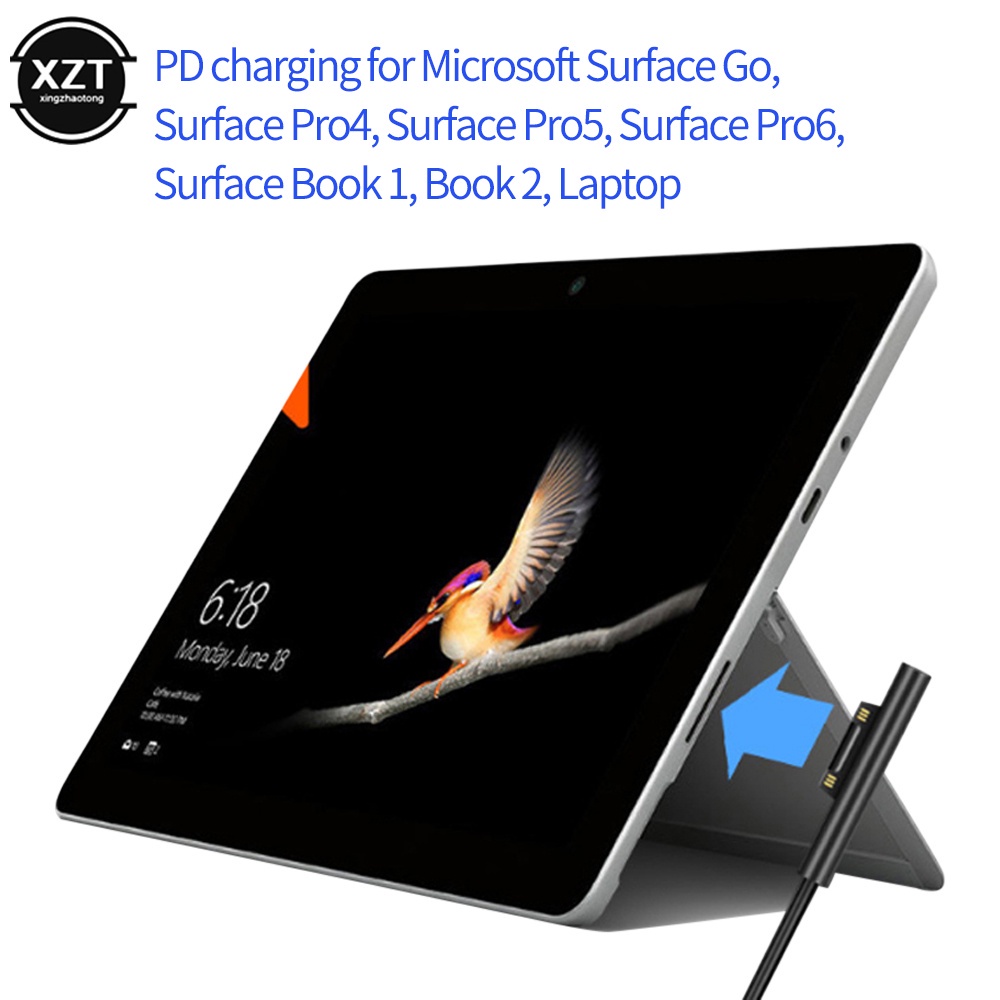 Bộ Sạc USB Loại C Tương Thích Với Microsoft Surface Pro 6 / 5 / 4 / 3 Go Book 15V / 12V / 65W / 45W PD